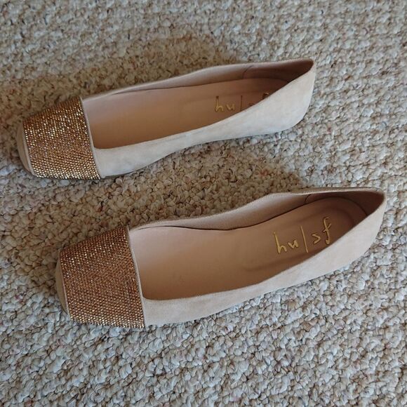 French Sole Via Ballet Flat with bling crystals in Beige size 7B - Picture 1 of 14